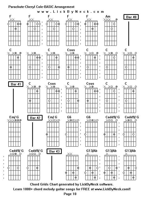 Chord Grids Chart of chord melody fingerstyle guitar song-Parachute-Cheryl Cole-BASIC Arrangement,generated by LickByNeck software.